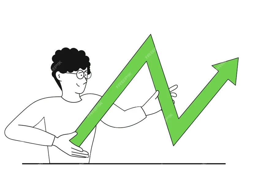 Green profits Trend icon graphic of man holding a green icon trend line