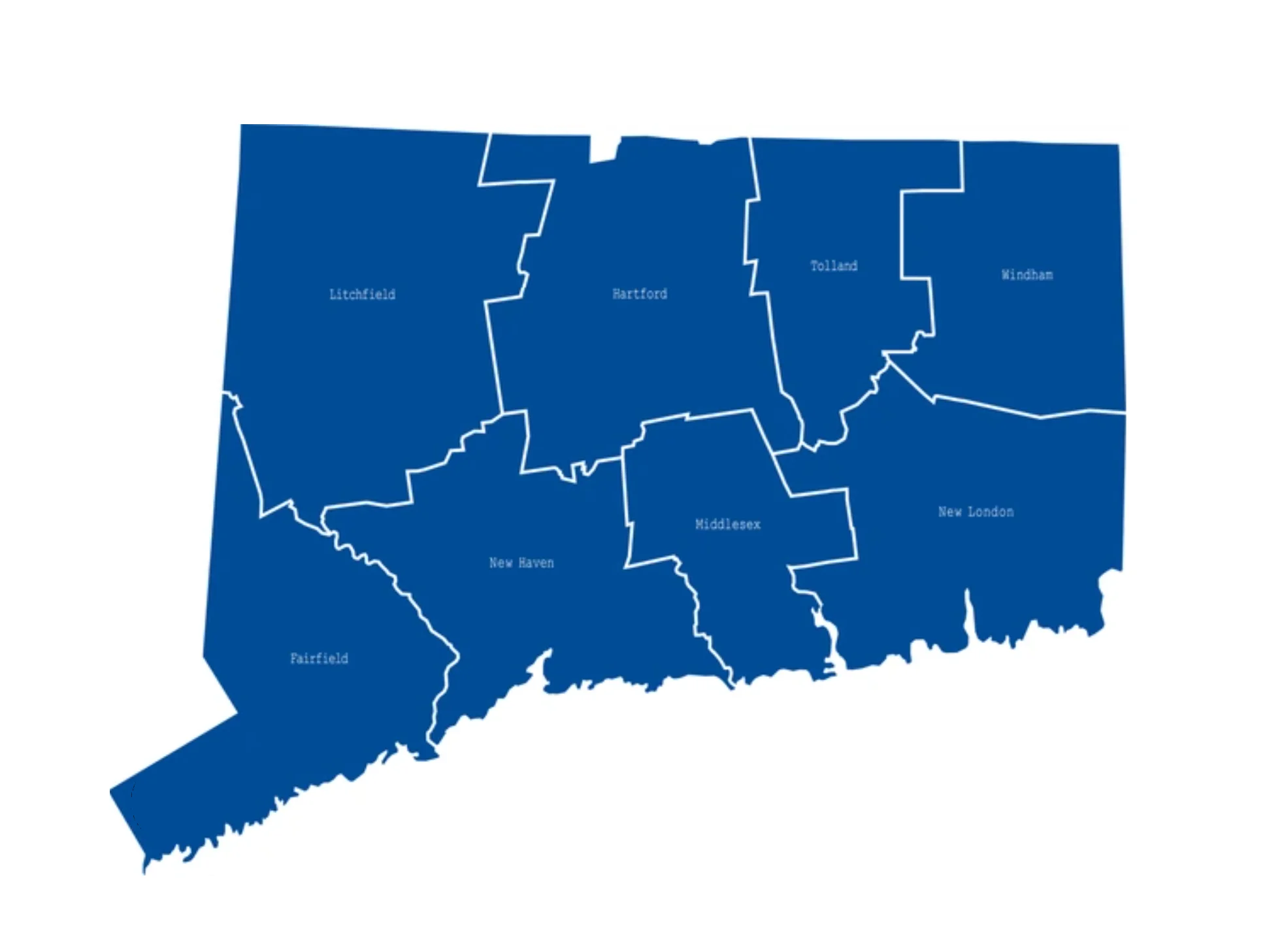 Map of Connecticut Counties Blue Map Showing Connecticut Counties